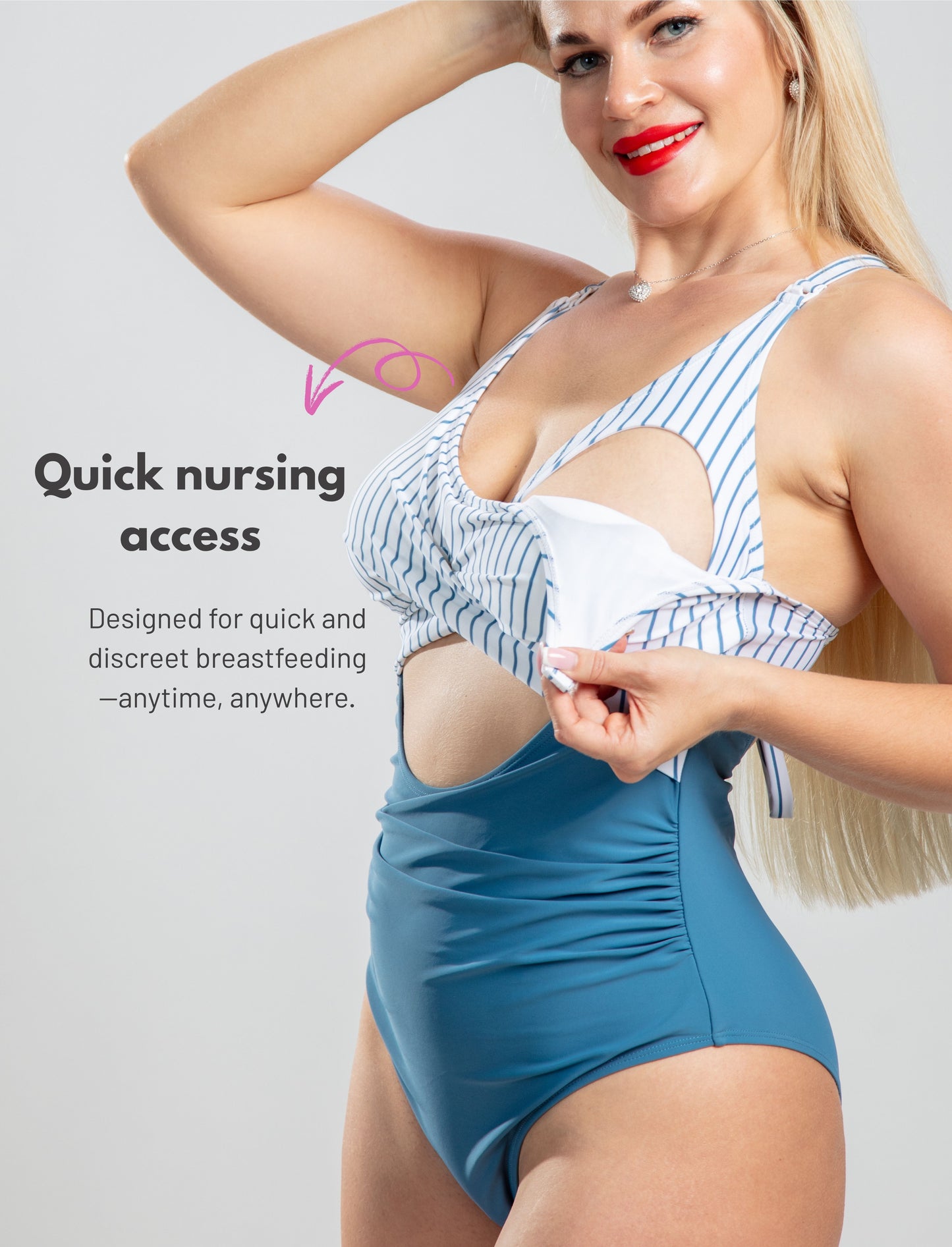 π Evamom - Breastfeeding Swimsuit β Striped Blue Confidence