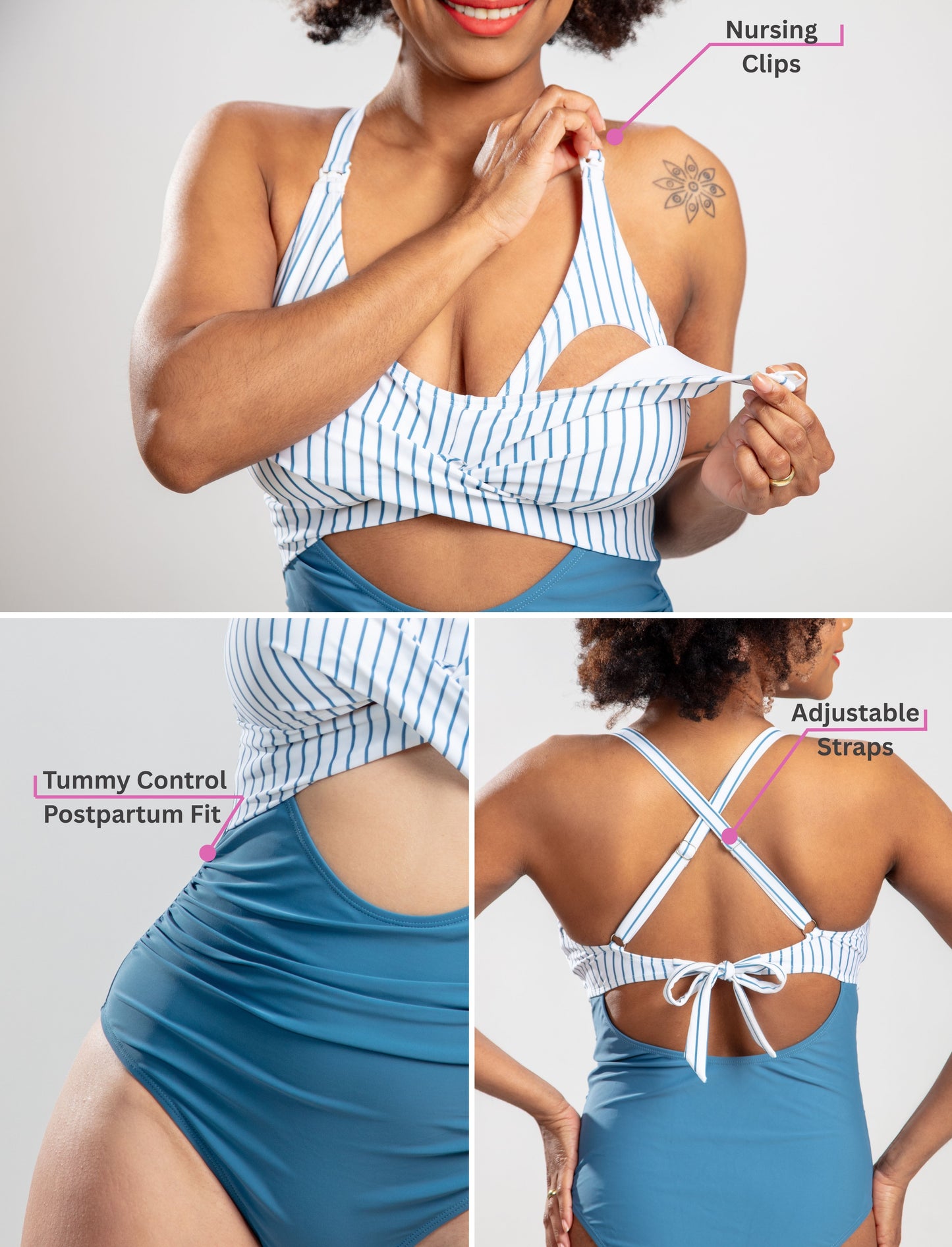 π Evamom - Breastfeeding Swimsuit β Striped Blue Confidence
