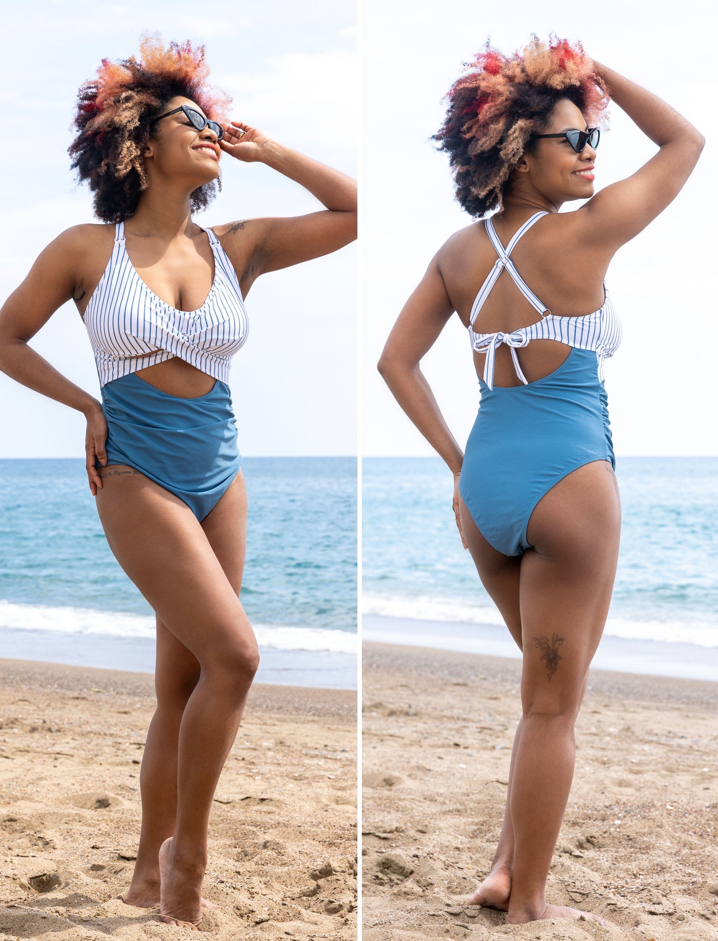 π Evamom - Breastfeeding Swimsuit β Striped Blue Confidence