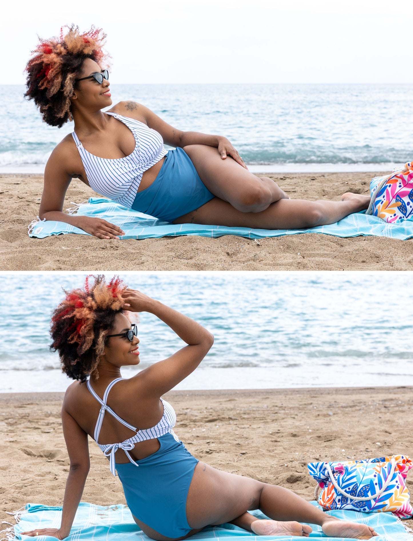 π Evamom - Breastfeeding Swimsuit β Striped Blue Confidence