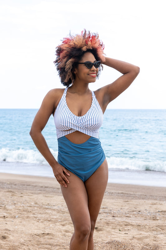 Nursing Swimsuit Breastfeeding – Stripped Blue