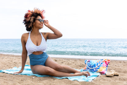 🌊 Evamom - Breastfeeding Swimsuit – Striped Blue Confidence