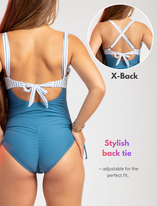 Evamom - Breastfeeding Swimsuit – Striped Blue Confidence