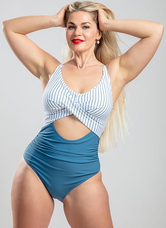 🌊 Evamom - Breastfeeding Swimsuit – Striped Blue Confidence